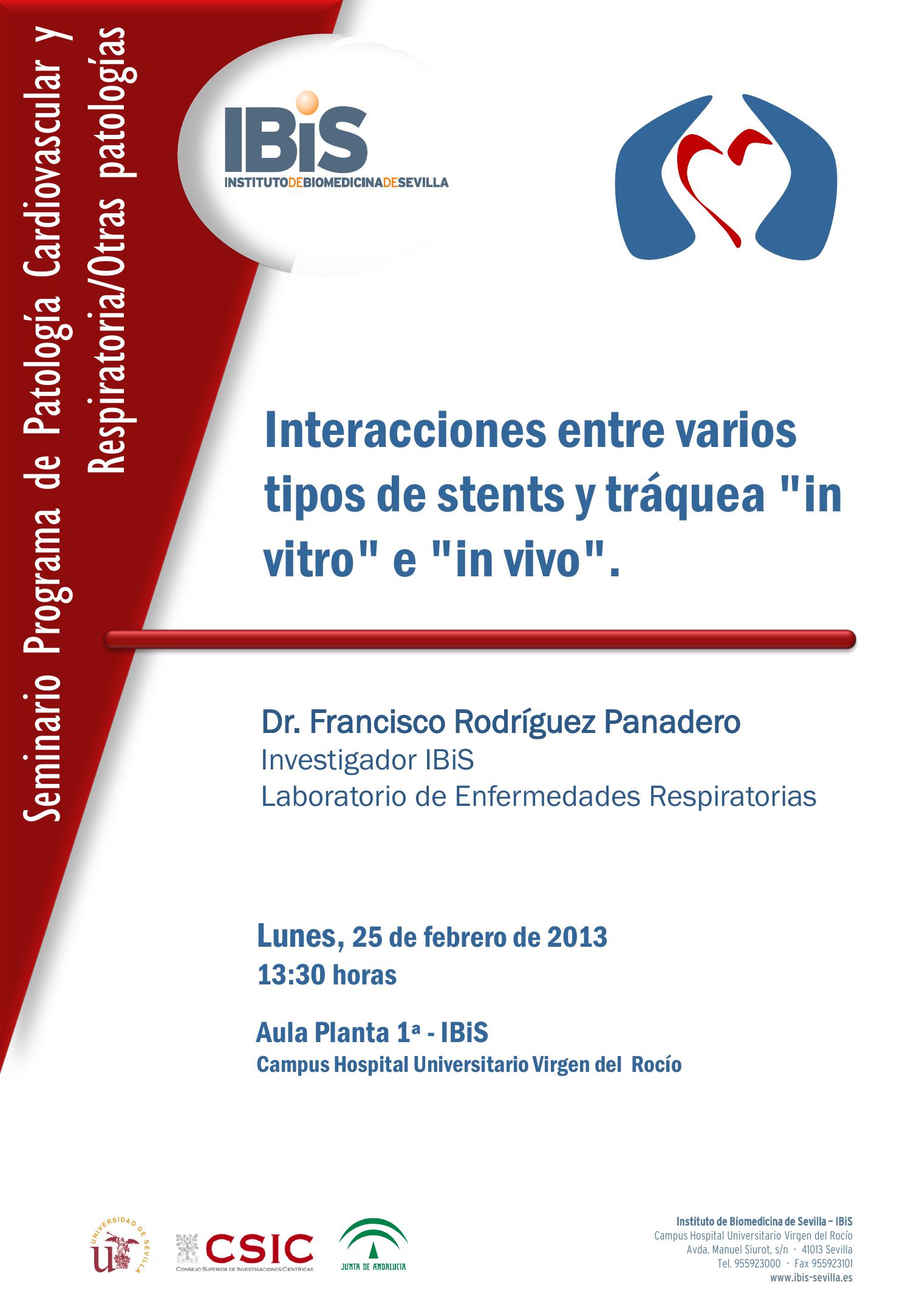 Poster: Interacciones entre varios tipos de stents y tráquea "in vitro" e "in vivo".
