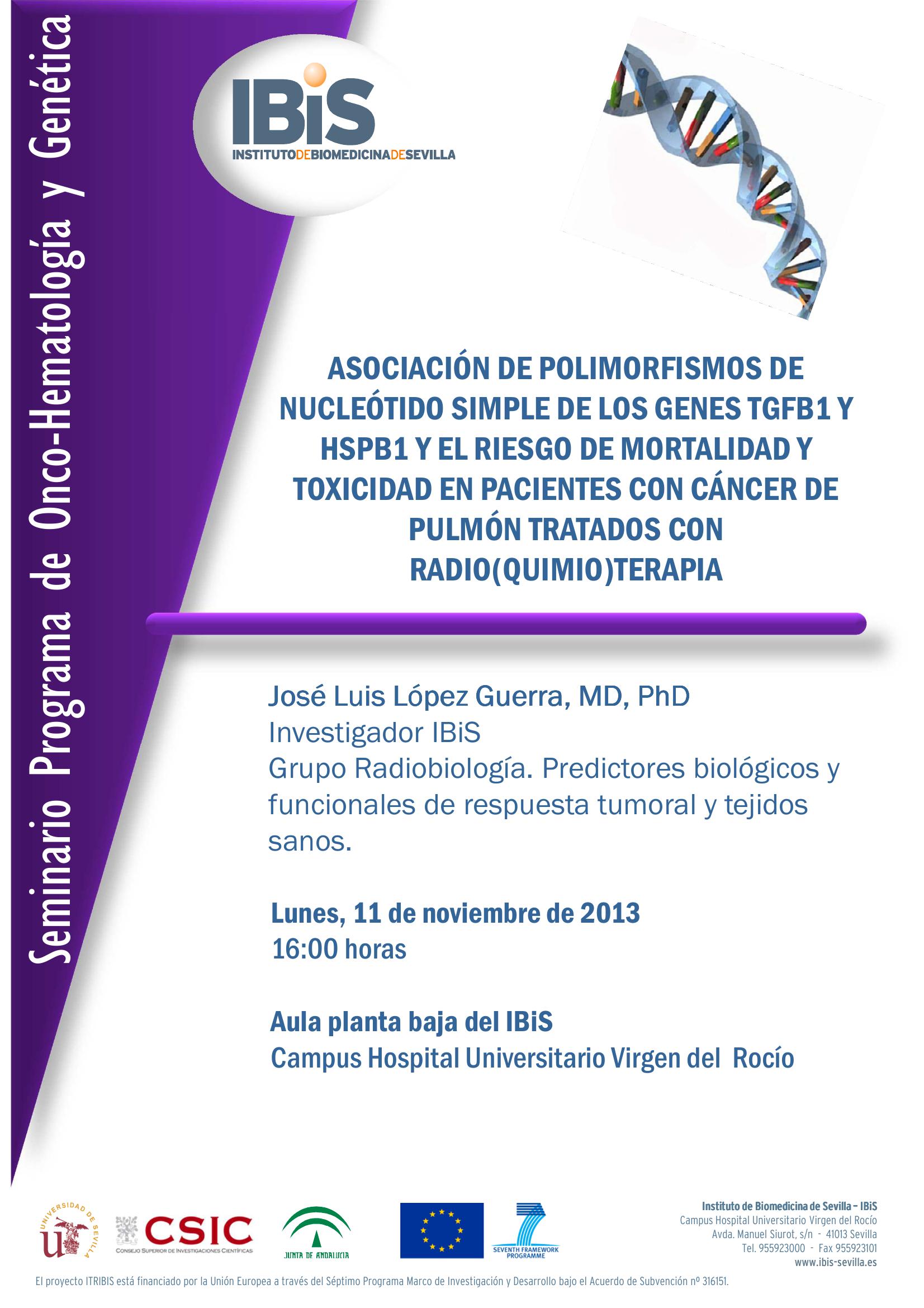 Poster: ASOCIACIÓN DE POLIMORFISMOS DE NUCLEÓTIDO SIMPLE DE LOS GENES TGFB1 Y HSPB1 Y EL RIESGO DE MORTALIDAD Y TOXICIDAD EN PACIENTES CON CÁNCER DE PULMÓN TRATADOS CON RADIO(QUIMIO)TERAPIA