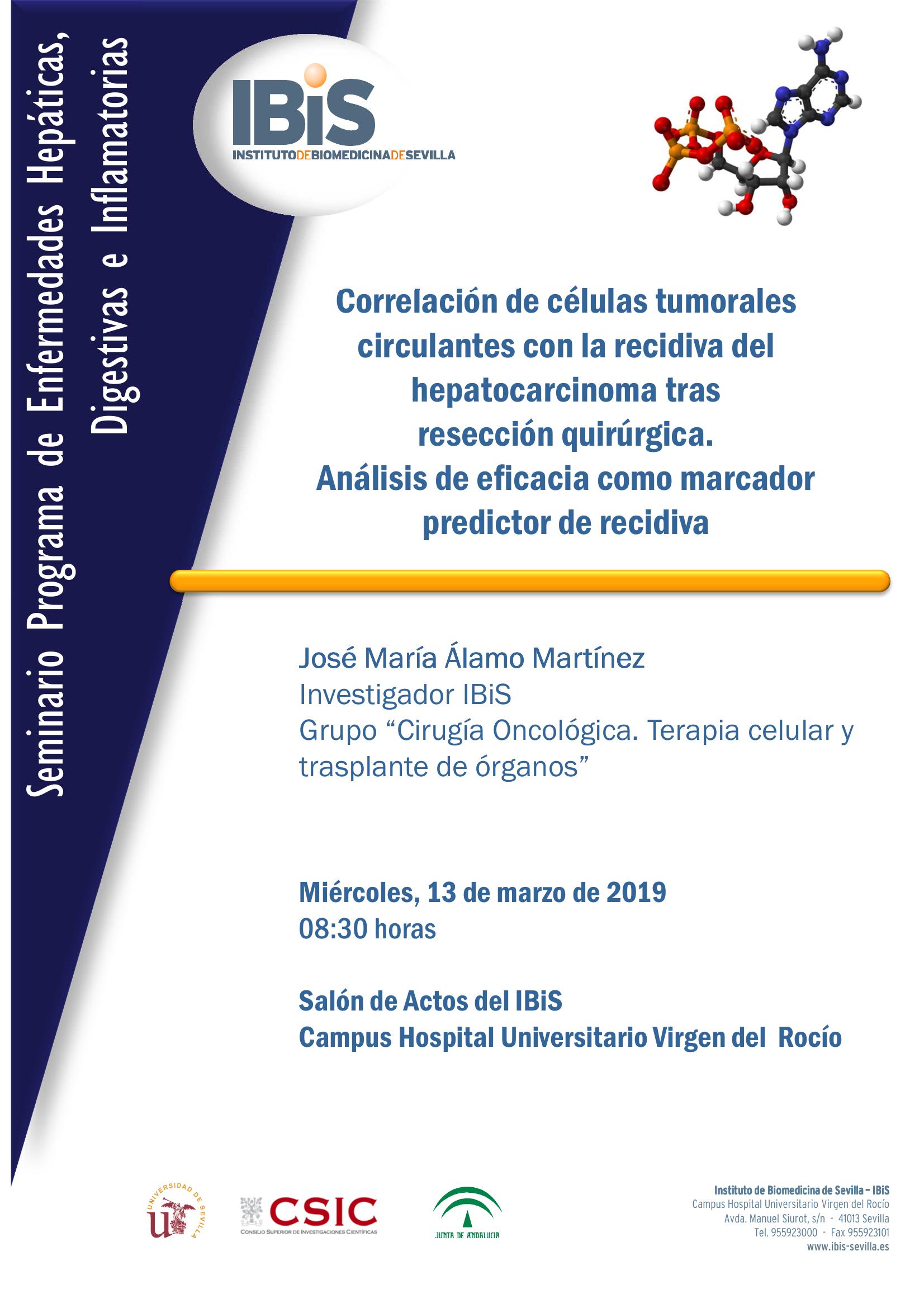 Poster: Correlación de células tumorales circulantes con la recidiva del hepatocarcinoma tras  resección quirúrgica.  Análisis de eficacia como marcador predictor de recidiva