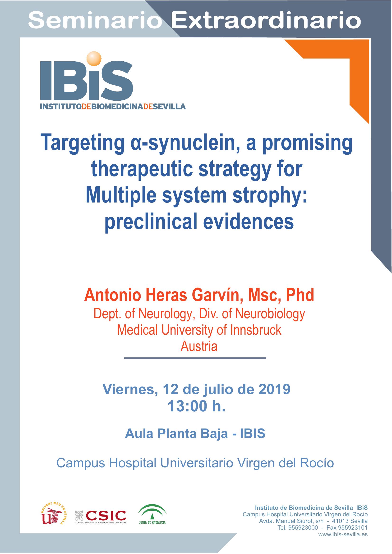 Poster: Targeting α-synuclein, a promising therapeutic strategy for  Multiple system strophy:  preclinical evidences