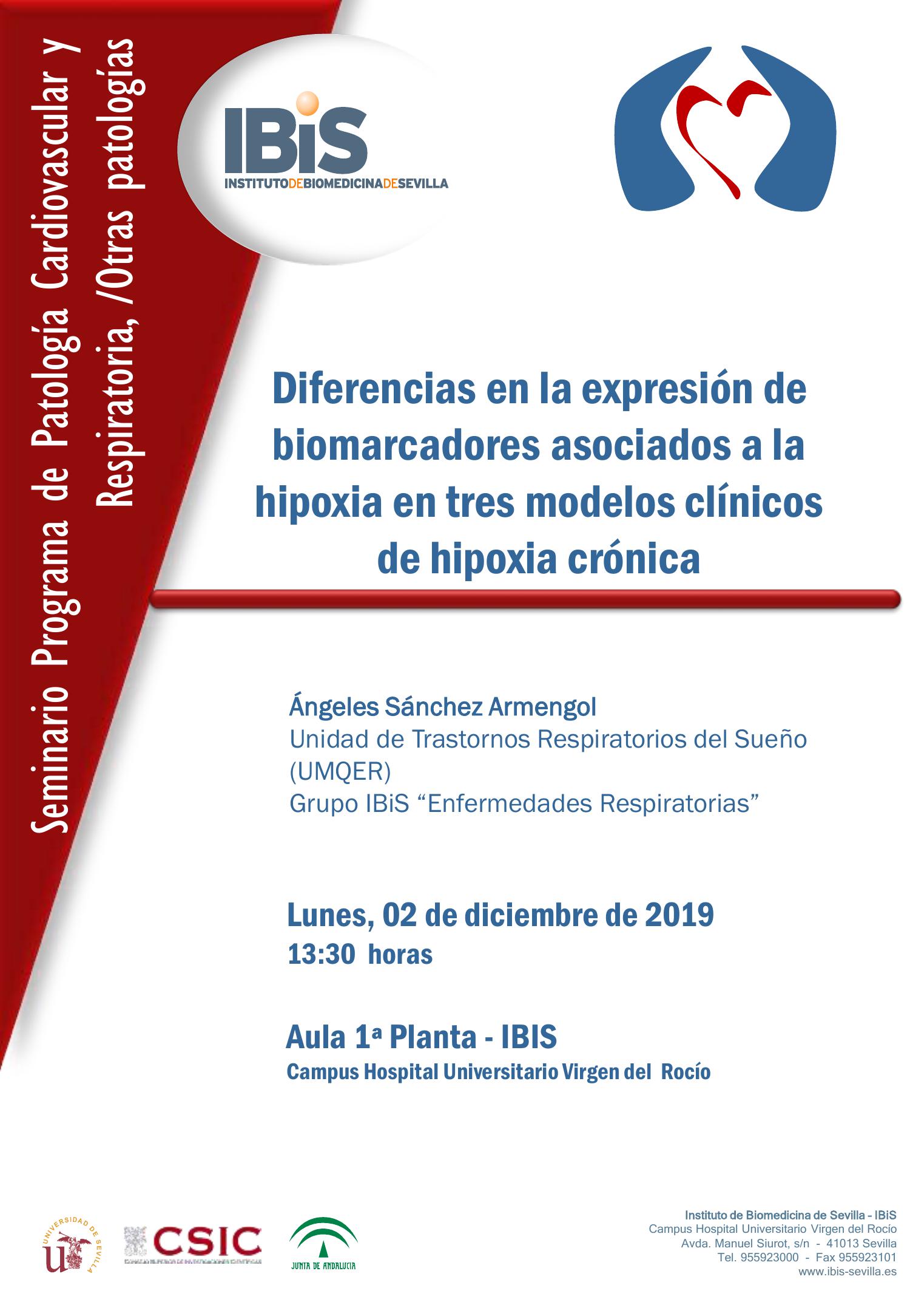 Poster: DIFERENCIAS EN LA EXPRESIÓN DE BIOMARCADORES ASOCIADOS A LA HIPOXIA EN TRES MODELOS CLÍNICOS DE HIPOXIA CRÓNICA