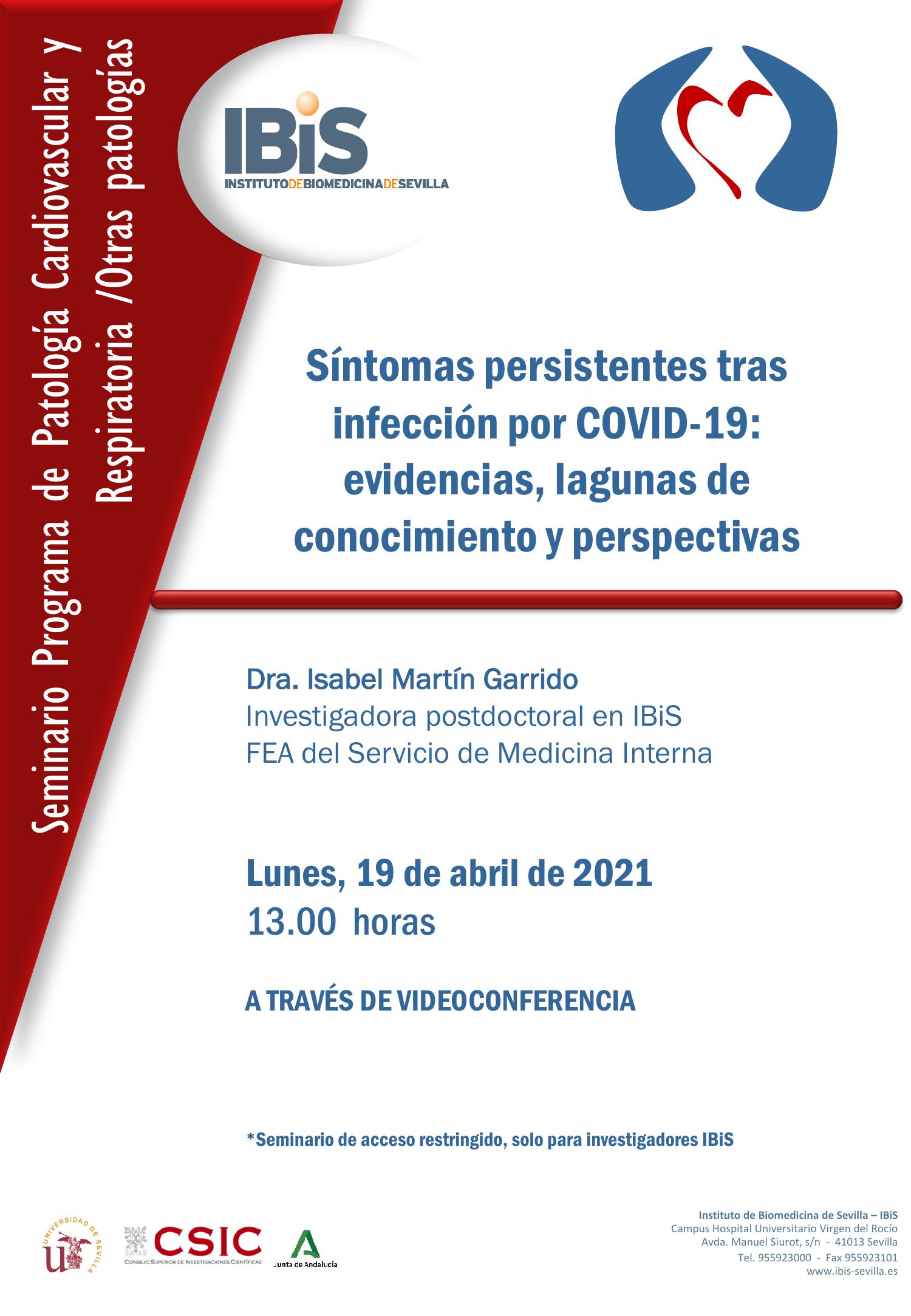 Poster: Síntomas persistentes tras infección por COVID-19: evidencias, lagunas de conocimiento y perspectivas