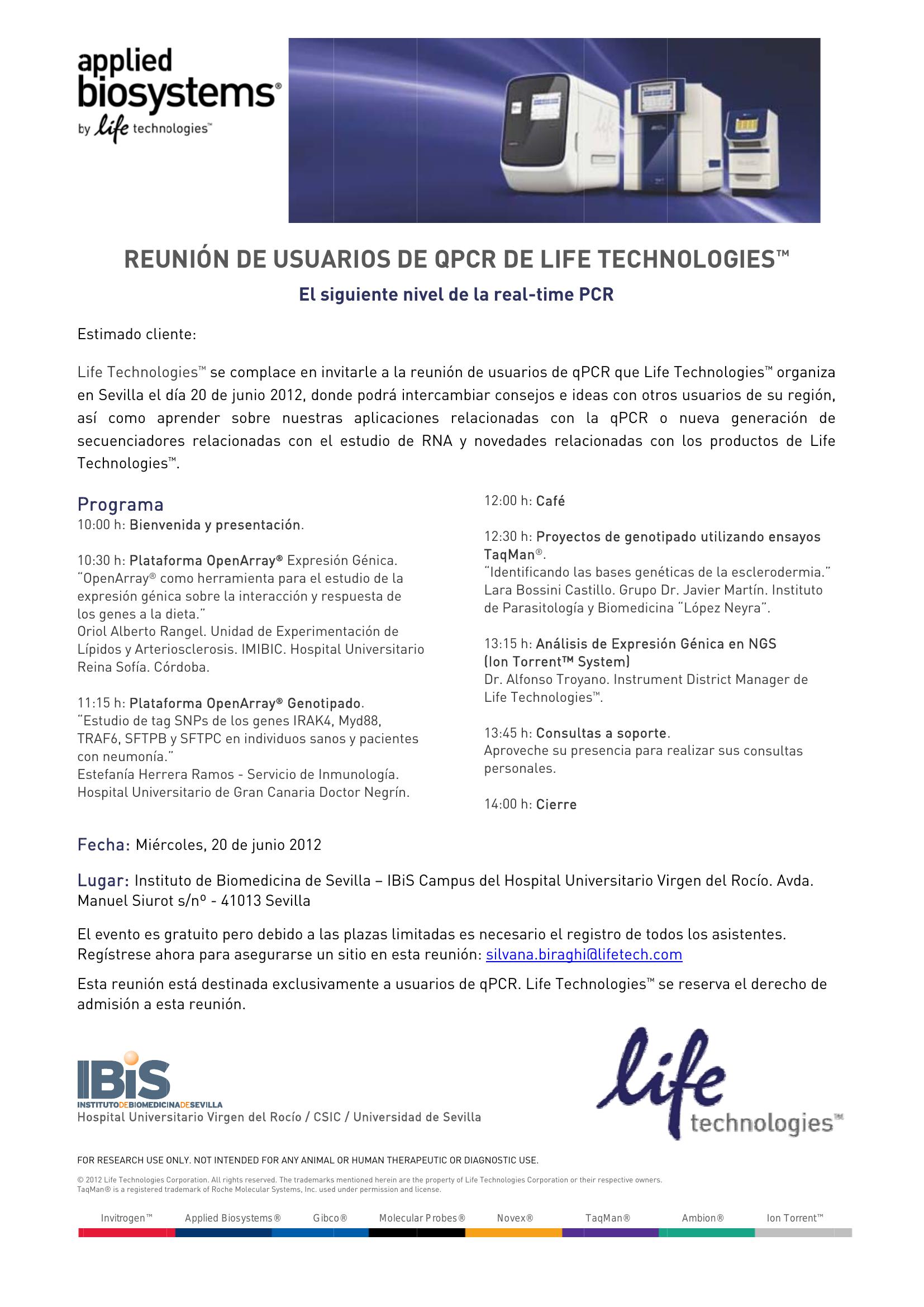 Poster: REUNIÓN DE USUARIOS DE QPCR DE LIFE TECHNOLOGIES