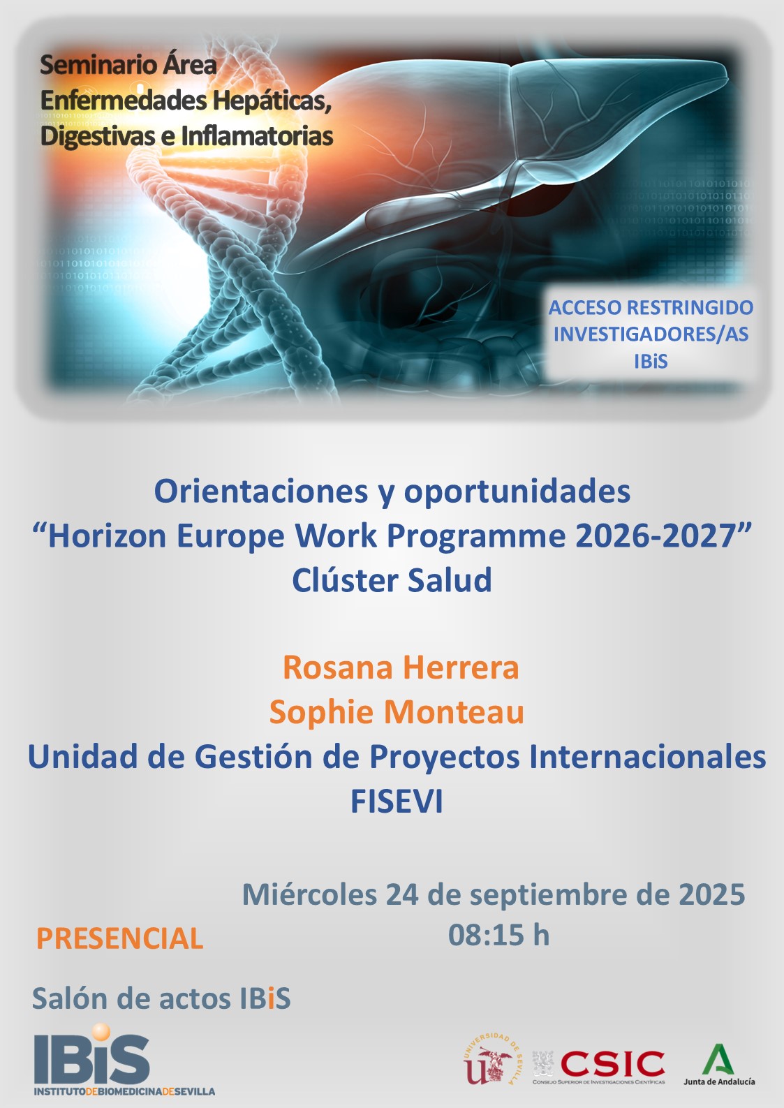 Poster: Orientaciones y oportunidades “Horizon Europe Work Programme 2026-2027” Clúster Salud