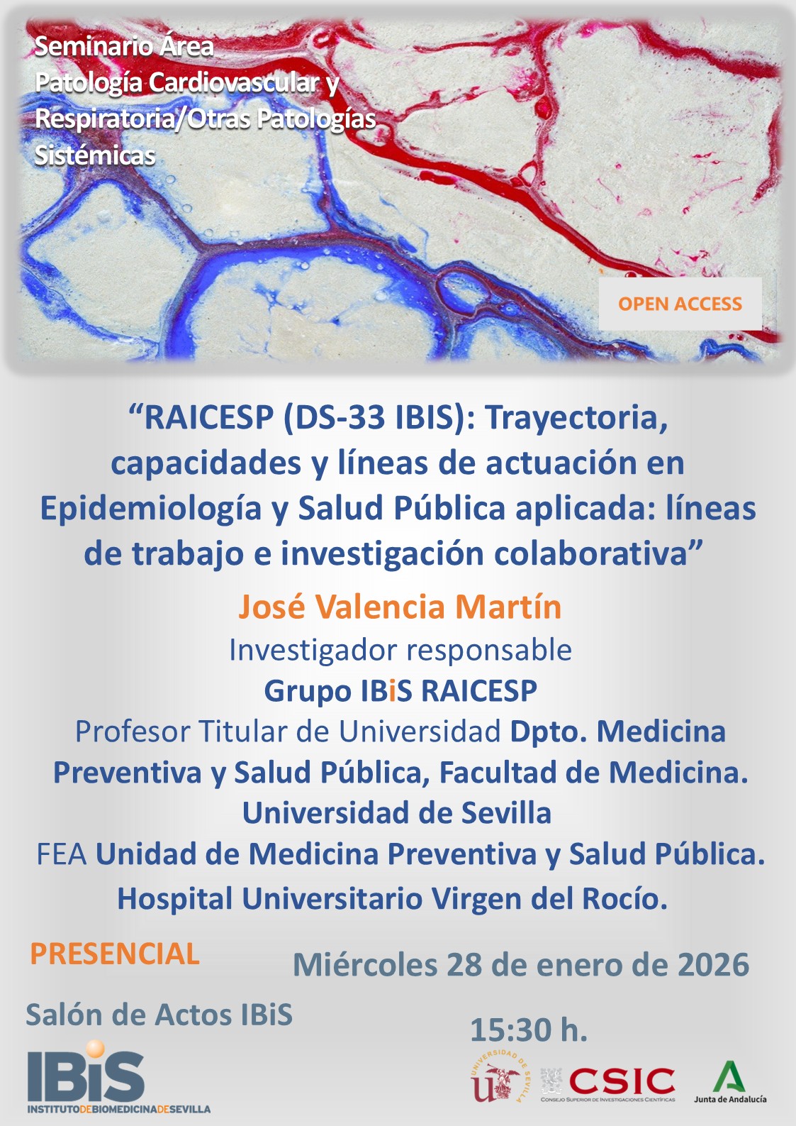 Poster: RAICESP (DS-33 IBIS): Trayectoria, capacidades y líneas de actuación en Epidemiología y Salud Pública aplicada: líneas de trabajo e investigación colaborativa