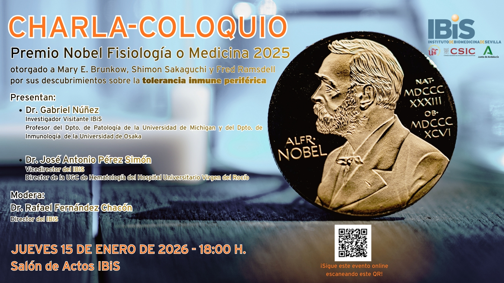 Poster: CHARLA-COLOQUIO PREMIO NOBEL FISIOLOGÍA O MEDICINA 2025