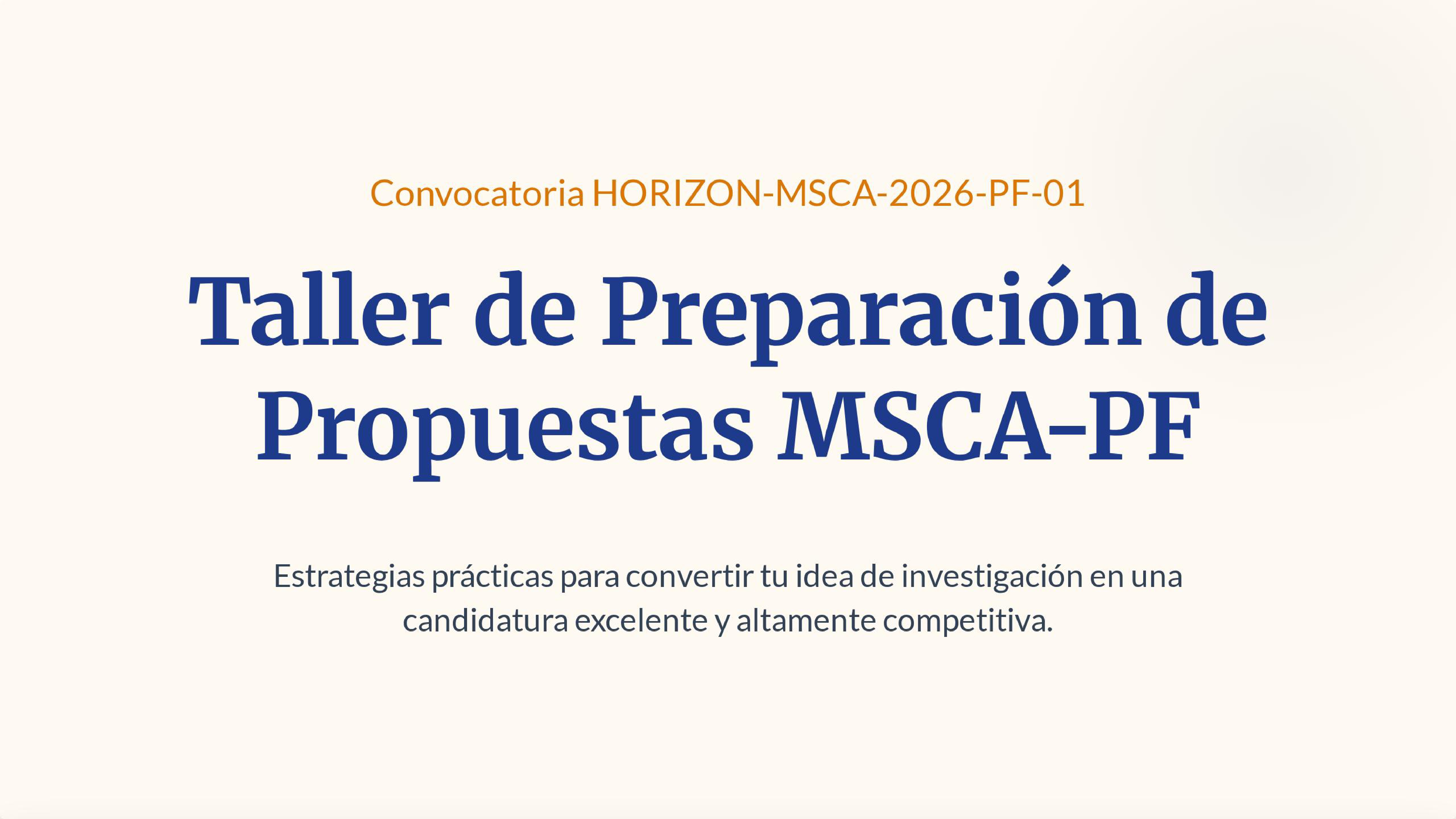 Poster: Taller de Preparación de Propuestas MSCA-PF